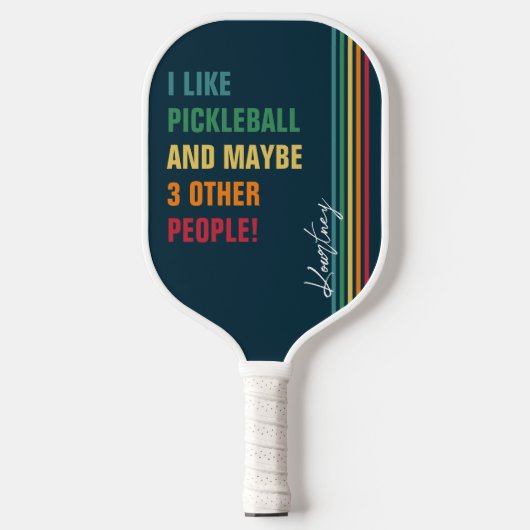 Funny Quote Retro Rainbow Stripe Script Name Pickleball Paddle (Voorkant)