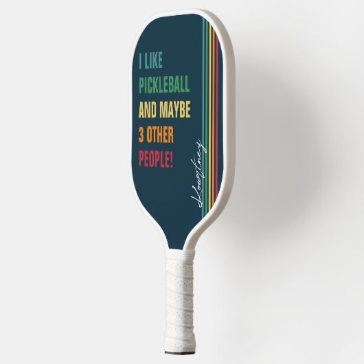 Funny Quote Retro Rainbow Stripe Script Name Pickleball Paddle (Links)