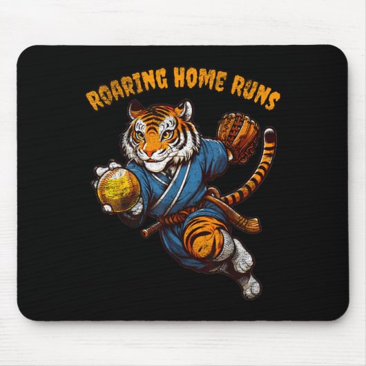Funny Quote Roaring Home Run Ball Retro Tiger Love Muismat (Voorkant)