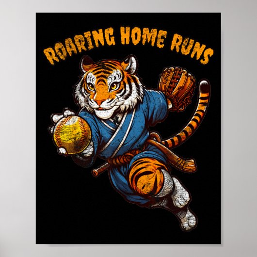 Funny Quote Roaring Home Run Ball Retro Tiger Love Poster (Voorkant)