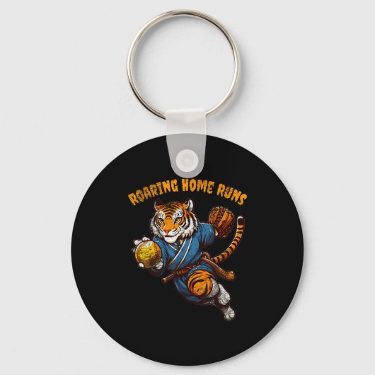 Funny Quote Roaring Home Run Ball Retro Tiger Love Sleutelhanger (Voorkant)