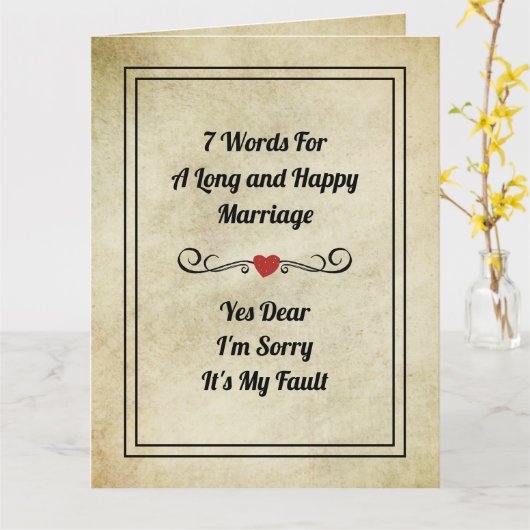 Funny Quotes 7 Words for a Long Marriage Kaart (Gele Bloem)