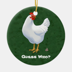 Funny Raad wie kip poo White Hen krijgt Keramisch Ornament