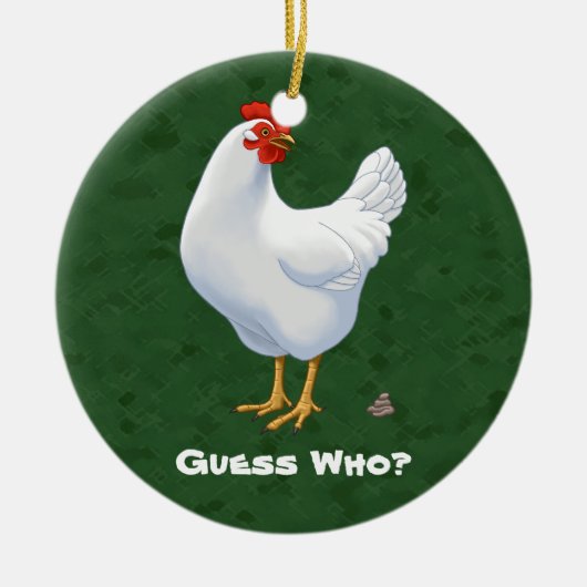 Funny Raad wie kip poo White Hen krijgt Keramisch Ornament (Voorkant)