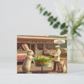 Funny Rabbit Bestelt Salade bij een Diner AI Art Briefkaart (Staand voorkant)
