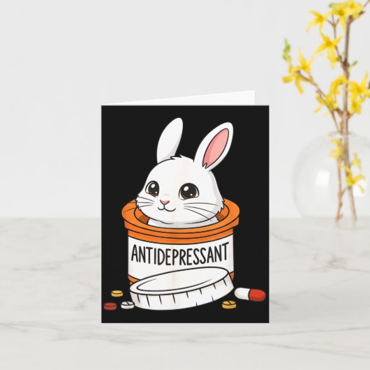 Funny Rabbit Bunny Anti Depressant Zoo Boys Girls  Kaart (Gele Bloem)