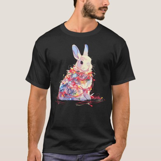 Funny Rabbit Bunny Christmas Tree Lights Xmas Boys T-shirt (Voorkant)