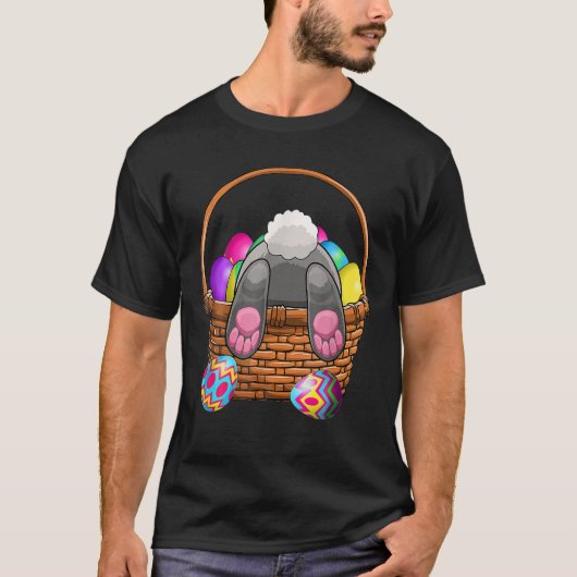 Funny Rabbit Eggs Bunny in Basket T-shirt (Voorkant)