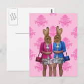 Funny rabbit meisjes die winkelen briefkaart (Voorkant / Achterkant)