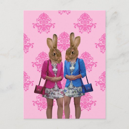 Funny rabbit meisjes die winkelen briefkaart (Voorkant)