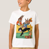 Funny Rabbit Riding A Black Dog Cartoon T-shirt (Voorkant)