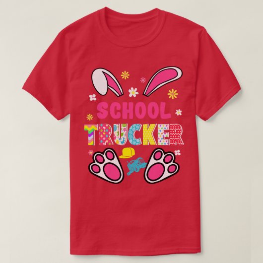 Funny Rabbit School Trucker Easter Day Eggs Bunny T-shirt (Design voorkant)