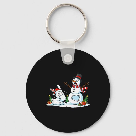 Funny Rabbit Snowman Christmas Bunny Womens Mens K Sleutelhanger (Voorkant)