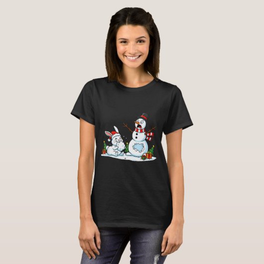Funny Rabbit Snowman Christmas Bunny Womens Mens K T-shirt (Voorkant volledig)