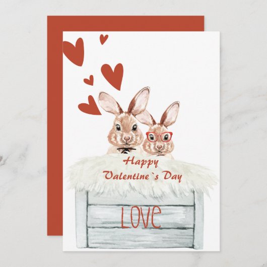 Funny Rabbit Vallentine Card Love Save The Date (Voorkant / Achterkant)