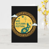 Funny Rabbits Mooncake Chinese New Year Mid Autumn Kaart (Gele Bloem)