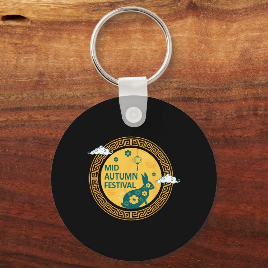 Funny Rabbits Mooncake Chinese New Year Mid Autumn Sleutelhanger (Voorkant)