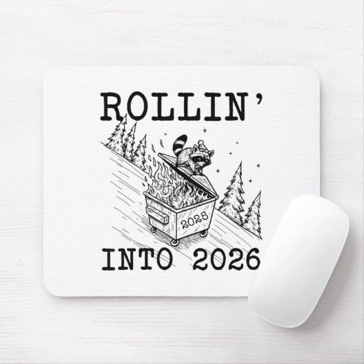 Funny Raccoon 2026 Snarky New Year, Rollin' 2025 I Muismat (Met muis)