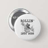 Funny Raccoon 2026 Snarky New Year, Rollin' 2025 I Ronde Button 5,7 Cm (Voorkant /achterkant)