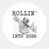 Funny Raccoon 2026 Snarky New Year, Rollin' 2025 I Ronde Sticker (Voorkant)