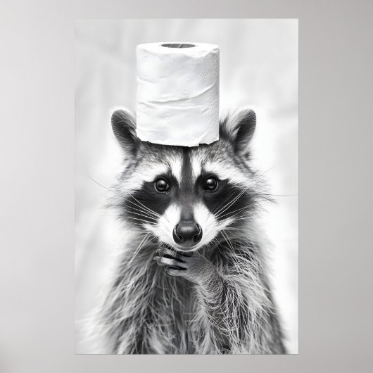 Funny Raccoon Bathroom Print, Toilet Paper Hat Poster (Voorkant)