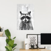 Funny Raccoon Bathroom Print, Toilet Paper Hat Poster (Thuiskantoor)