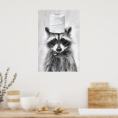 Funny Raccoon Bathroom Print, Toilet Paper Hat Poster (Keuken)