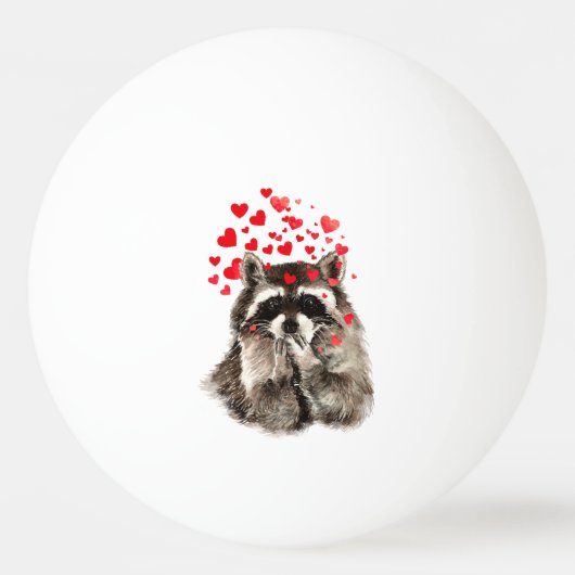 Funny Raccoon Blowkisses & Love Hearts Pingpongbal (Voorkant)