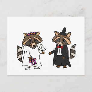 Funny Raccoon Bride en Groom Wedding Art Briefkaart
