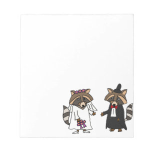 Funny Raccoon Bride en Groom Wedding Art Notitieblok