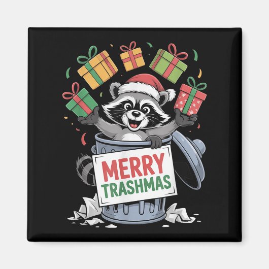 Funny Raccoon Christmas Trash Panda Xmas Merry Tra Magneet (Voorkant)