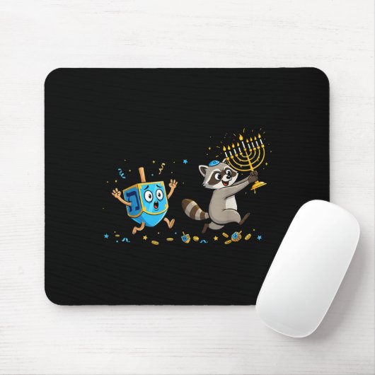 Funny Raccoon Dreidel Menorah Hanukkah Kids Womens Muismat (Met muis)