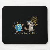 Funny Raccoon Dreidel Menorah Hanukkah Kids Womens Muismat (Voorkant)
