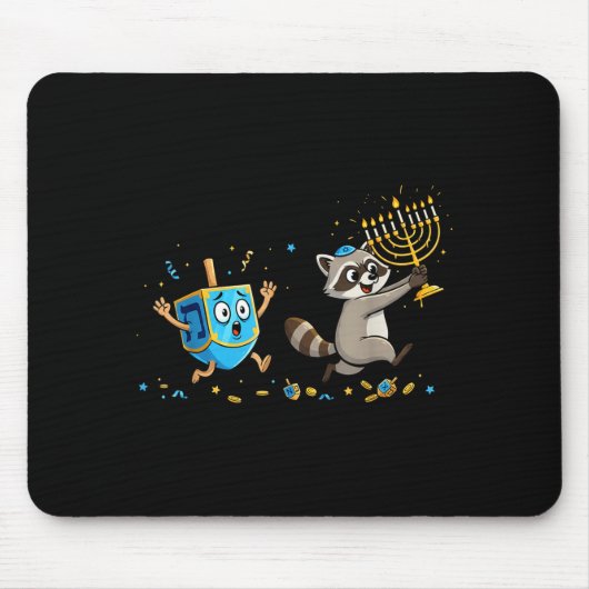 Funny Raccoon Dreidel Menorah Hanukkah Kids Womens Muismat (Voorkant)