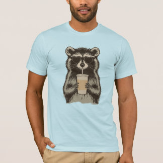 Funny Raccoon Drinking Iced Coffee T-shirt