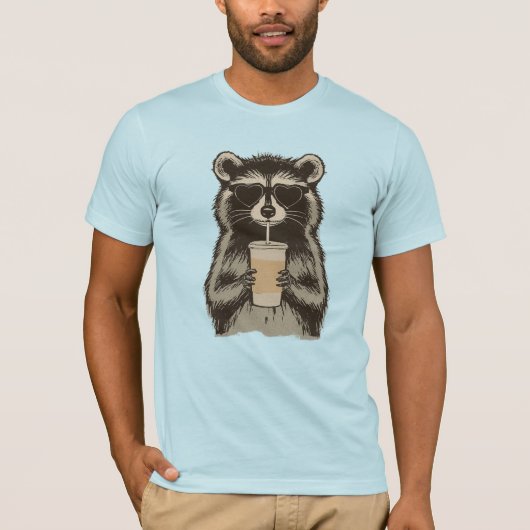 Funny Raccoon Drinking Iced Coffee T-shirt (Voorkant)