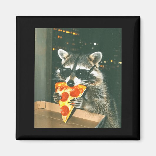 Funny Raccoon Eating Zza Animal Meme Men Women Kid Magneet (Voorkant)