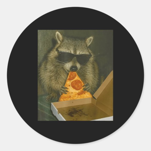 Funny Raccoon Eating Zza Animal Meme Raccoon  Ronde Sticker (Voorkant)