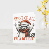 Funny Raccoon First Of All I'm A Delight Merry Chr Kaart (Gele Bloem)