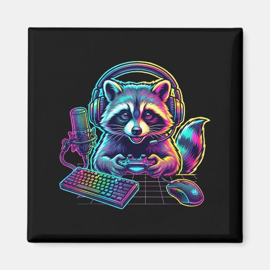 Funny Raccoon Gamer Video Game Gaming Lover  Magneet (Voorkant)