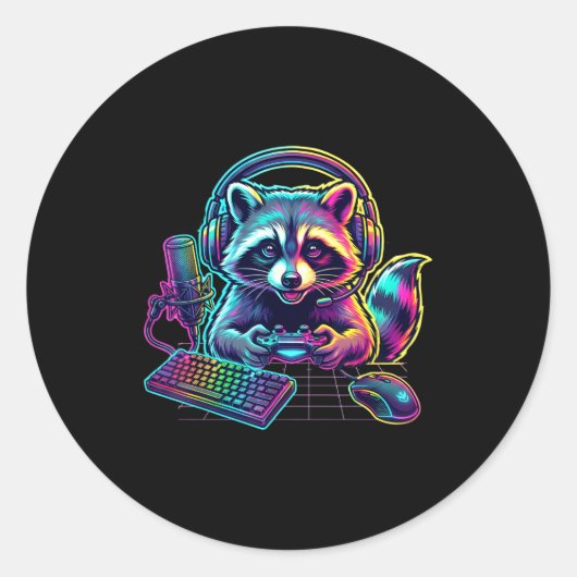 Funny Raccoon Gamer Video Game Gaming Lover  Ronde Sticker (Voorkant)