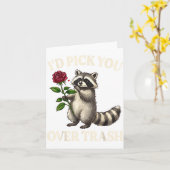 Funny Raccoon I’d Ck You Over Trash Valentines Day Kaart (Gele Bloem)