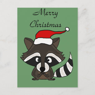 Funny Raccoon in Santa Hat Christmas Art Feestdagenkaart