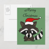Funny Raccoon in Santa Hat-kerstkunst Feestdagenkaart (Voorkant / Achterkant)