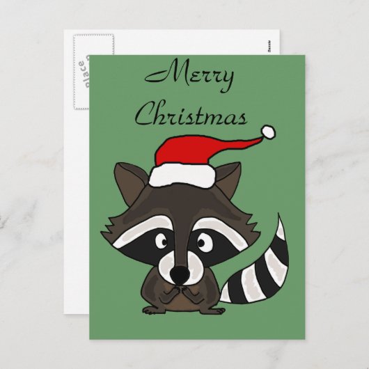 Funny Raccoon in Santa Hat-kerstkunst Feestdagenkaart (Voorkant / Achterkant)