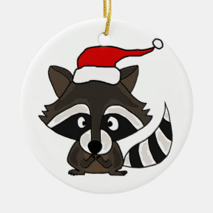 Funny Raccoon in Santa Hat-kerstkunst Keramisch Ornament