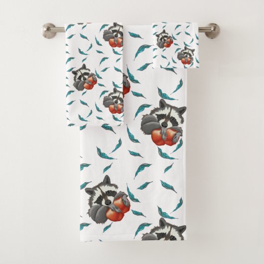Funny Raccoon met appels Schuddieren Bad Handdoek (Insitu)
