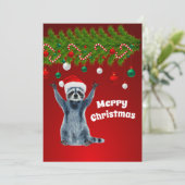 Funny Raccoon met Santa hat | kerstcadeaus Bedankkaart (Staand voorkant)