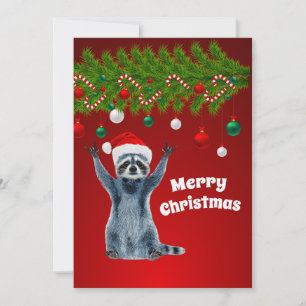 Funny Raccoon met Santa hat   kerstcadeaus Bedankkaart