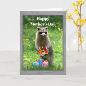 Funny Raccoon Moederdag Kaart (Gele Bloem)